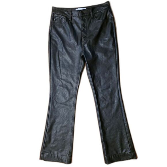 Kancan 11 Black Faux Leather Flare Button Fly Rocker Moto Pants - Picture 1 of 8